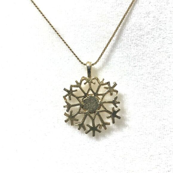 Star Snowflake Necklace Rhinestones Black Stone Center Goldtone Chain Jewelry - Picture 3 of 5